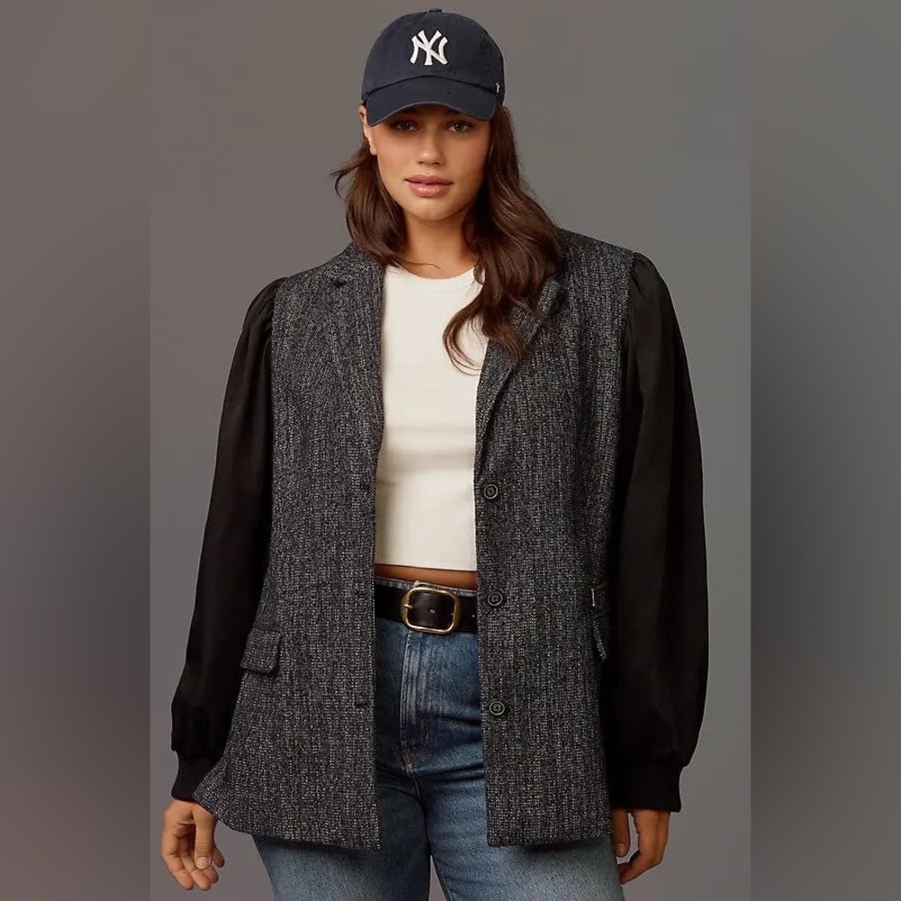 Maeve Mixed Media‎ Wool Blend Relaxed Blazer Jacket Size 4